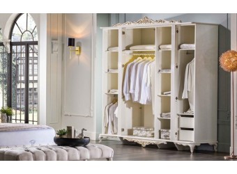 Пятистворчатый распашной шкаф для одежды и белья с зеркалом в спальню Мариана MARI-33
