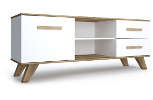 Тумба под ТВ Вега Скандинавия (глянец, белый + дуб каньон)